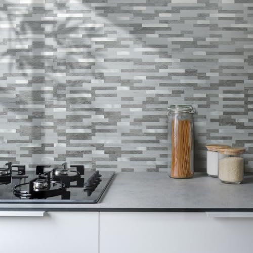 AULIGET 2 Sheets Faux Stone Peel and Stick Backsplash, Grey Slate Look PVC Wall Tile Stick on Backsplash for Kitchen and Bathroom - color: Grey Slate + Metal Silver, size: 2 Sheets, 6"x12"x0.12"
