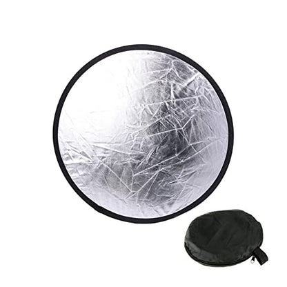 2 in 1 Lighting Reflectors Round Folding Portable 30cm/12inch Camera Photo Reflector Diffuser for Photography Reflector Portrait Still Life Fill Light - Silver & White