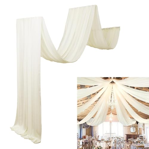 DUOBAO Ivory Ceiling Drapes Sheer Backdrop Curtains 6 Panels 5ftx20ft Reception Halls Drapeing Banquet Room Curtain with Rod Pocket for Wedding Birthday Stage Decoration - color: Ivory, size: 60"W x 240"L (Pack of 6)