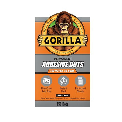 Gorilla Permanent Adhesive Dots, Double-Sided, Clear, 0.5" Diameter, 150 Pieces (Pack of 1) - No Mess, Photo Safe - size: 1 - Pack