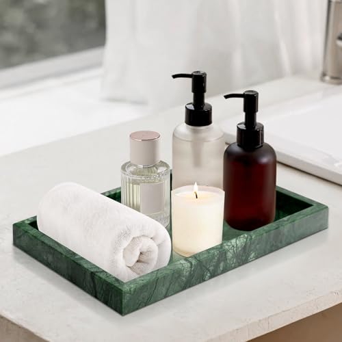 Green Marble Tray,Pure Natural Vanity Tray,Marble Trays for Kitchen Counter Non-Ceramic/Non-Resin,Stone Tray 12 x 8 inch - color: Green