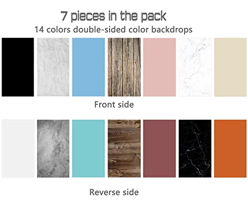 7Pcs 14Patterns Photography Background Paper with Stand, 34x23in Double-Sided Photo Tabletop Backdrops Props for Food Jewelry Cosmetics Makeup (Black White Blue) (PBP03247PCS)