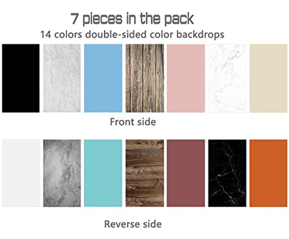 7Pcs 14Patterns Photography Background Paper with Stand, 34x23in Double-Sided Photo Tabletop Backdrops Props for Food Jewelry Cosmetics Makeup (Black White Blue) (PBP03247PCS)