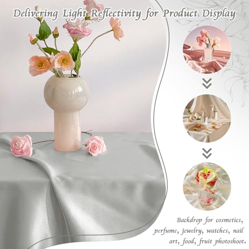 RUDONG M Satin Photography Backdrop 3.3x2.5ft - Wrinkle-Free Silky Fabric Background for Jewelry/Cosmetics/Flat Lay/Studio, Grey Backdrop Cloth (100x75cm) - color: Grey
