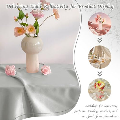 RUDONG M Satin Photography Backdrop 3.3x2.5ft - Wrinkle-Free Silky Fabric Background for Jewelry/Cosmetics/Flat Lay/Studio, Grey Backdrop Cloth (100x75cm) - color: Grey