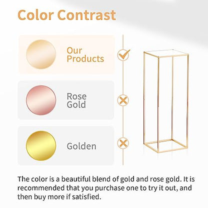 NUPTIO 2 Pcs Metal Flower Floor Vase Column Geometric Centerpieces Flower Stand for Tables, 31½ inch Tall Gold Flower Holder for Home Party Wedding Decorations, Rectangular Display Rack - size: 31½" H X 2 Pcs