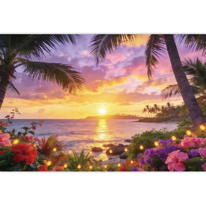 5x3ft Tropical Beach Photo Backdrop Summer Ocean Hawaiian Background Sunrise Sunset Hawaii Luau Party Island Palm Tree Seaside Aloha Party Baby Shower Birthday Party Banner Photo Studio Props - color: Violet, size: 5x3ft
