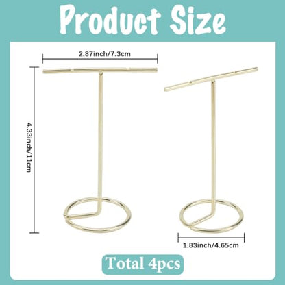 SUNNYCLUE 4Pcs T Shaped Jewelry Stand Necklace Stand Holder Earring Display Organizer Light Gold Jewelry Towers Bangles Rings Earrings Watch Hanging Organizers for Selling Home Storage Show Photo