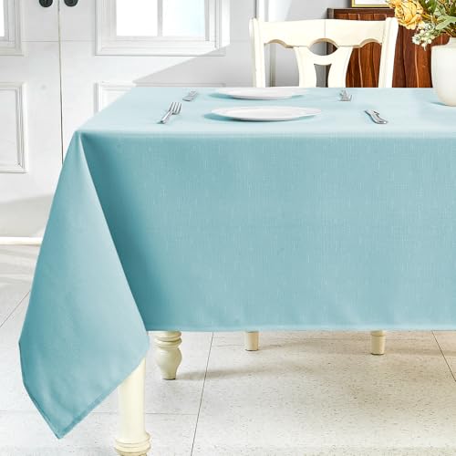 IVAPUPU Textured Linen Table Cloth for Rectangle Table - Light Blue Tablecloths Rectangular Waterproof Wrinkle Free Wipeable Dining Table Cover for Spring Wedding Birthday Kitchen Decor, 60 x 84 Inch - color: Light Blue, size: 84" x 60" (Rectangular)