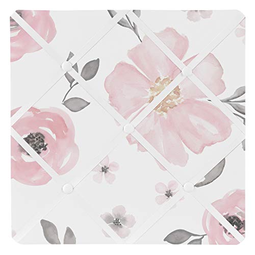 Sweet Jojo Designs Fabric Memory Memo Photo Bulletin Board (Pink/Grey Boho Floral) for Girls, Baby, Kids, Children, Nursery Decor, Bedroom Decorative (Watercolor, Elegant Rose, Farmhouse, Flower) - color: Memo Board - (Floral)
