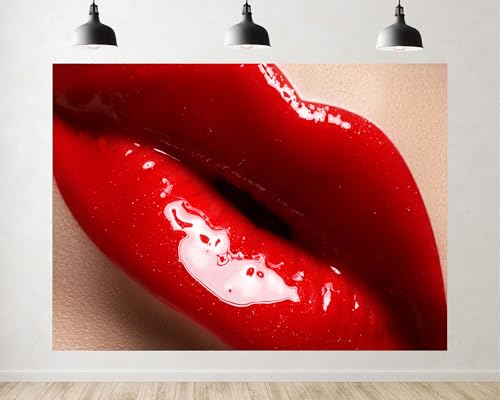 Trykid 6x6ft Glossy Red Lips Beauty Makeup Bold Fashion Cosmetic Backdrop Portrait Glam Photography Background Beauty Event Decoration Tapestry Photo Booth Prop Fabric - size: 6x6ft