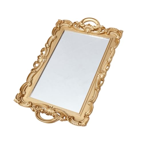 POPETPOP Vintage Mirror Tray for Dresser Perfume Organizer and Makeup Vanity Tray Decorative Plate for Home Décor and Dressing Table Accessories