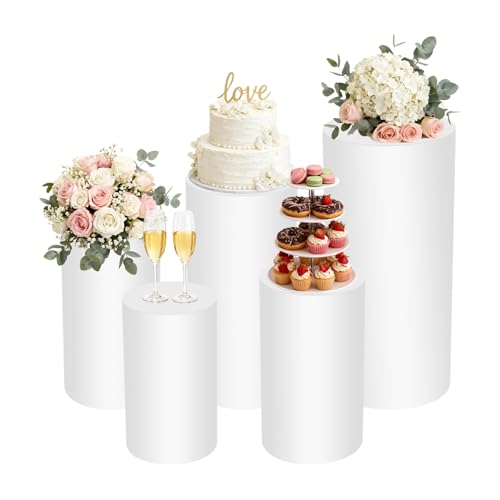 5PCS Round Pedestal Stands, White Iron Table Display Pillars, Wedding Party Art Decor Display Column for Patios, Corridors and Entrances (20-35.5in Round) - size: 20-35.5in Round