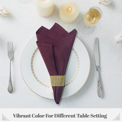 PLOYMONO Burgundy Heavy Duty Cloth Napkins - 17 x 17 Inch Solid Washable Polyester Dinner Napkins - Set of 8 Napkins with Hemmed Edges - Great for Weddings, Parties, Banquets Dinner & More - color: Burgundy