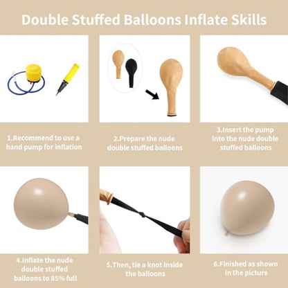 Nude Beige Double Stuffed Balloons Different Size 115Pcs 5/10/12/18" Tan Apricot Nude Balloon Arch Garland kit for Boho Birthday Baby Shower Bridal Shower Gender Reveal Bear Neutral Party - color: Tan