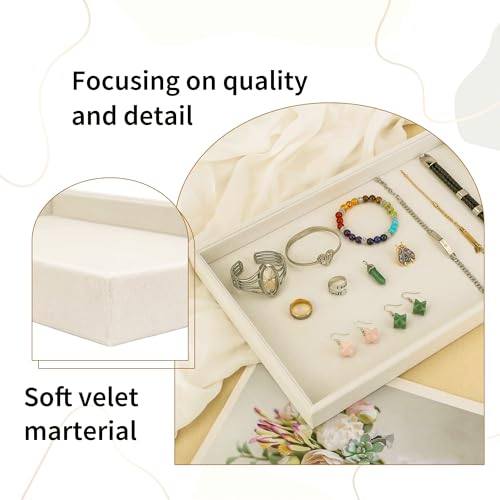 13.8" x 9.5" Velvet Jewelry Tray Jewelry Display Tray, Stackable Empty Plate Trays for Earrings Necklaces Bracelet Rings Display Showcase - Light Khaki - color: Light Khaki, size: Flat Tray 13.8"x9.5"