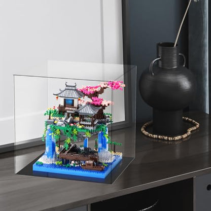 CAXIMSY Cherry Blossom Bonsai Tree Building Block Sets with Acrylic Display Box Chinese Architecture of Peach Blossom Micro Mini Building Set Toy Gift for Kids Adults（3320 Pieces） - style: Peach blossom pool with Acrylic Box