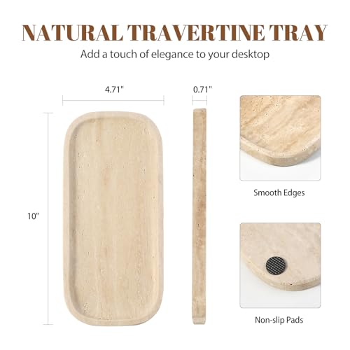 Koville Travertine Tray, 10"x5" Marble Vanity Tray for Bathroom Countertop Kitchen Sink, Rectangular Stone Tray for Perfume Fragrance, Decorative Catchall Tray Jewelry Cosmetics Organizer(Beige) - color: 10"x4.72"-travertine