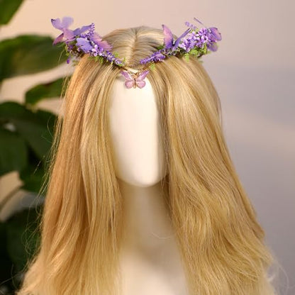 MOSTORY Handmade Fairy Butterfly Crown - Elf Flower Hadpiece Elven Headband for Women s Spring Wedding Maternity Shoot - color: Purple