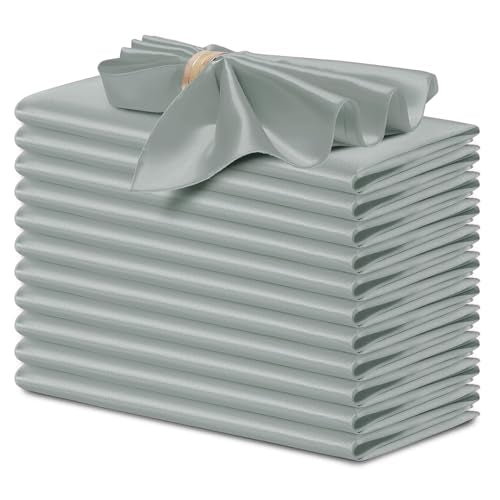 P Pothuiny 12 Pcs Silky Silver Satin Napkins 17 x 17 Inches, Square Smooth Wedding Dinner Cloth Napkin Table Napkins for Banquet Party Restaurant Decor, Thanksgiving, Christmas - color: Silver