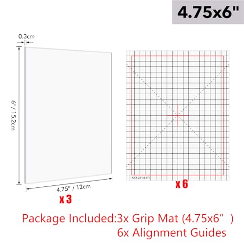 3PCS 4.75x6 Photopolymer Grip Mat with 6PCS Printed Guides for Stamping,Multi-Use Non-Slip Sticky Mats Fit in Stamp Positioning Tool for Card Making Hold Your Cardstock in Place When Stamping,Stencil - color: 4.75"x6" 3xgrip Mat+6aligment
