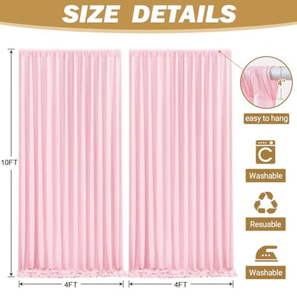 8ftx10ft Wrinkle Free Pink Backdrop Curtain - 10 Feet Photography Backdrop Drapes, Silky Polyester Back Drop Cloth for Wedding Baby Shower Balloon Arch Background - color: Pink, size: 8FTx10FT (W4'xH10', 2 Panels)