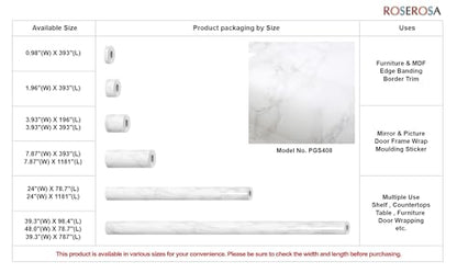 ROSEROSA Peel and Stick Glossy Faux Marble Architectural Film Self-Adhesive Vinyl Film Wallpaper Door Wrap Counter Top Border Mirror Molding Trim PGS408