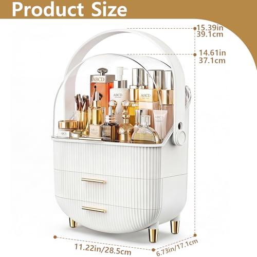 NestOrganix Makeup Organizer Skincare Organizers - Cosmetic Display Cases with Transparent Cover, SkinCare Organizers for Bathroom Countertop, Bedroom Vanity Desk, Lipstick Organizer, White - color: White & Gold