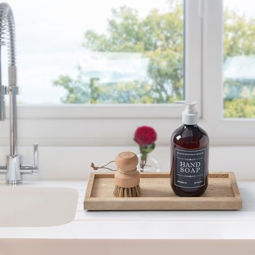 Natural Travertine Vanity Tray, Luxury Stone Organizer for Bathroom & Kitchen Counter | Holds Soap Dispenser, Jewelry, Perfume | Non-Resin, Non-Ceramic Décor - color: Travertine, size: 11.8" x 5.1" x 0.8"