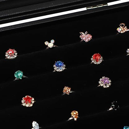 Wudygirl 7 Slots Ring Holder Organizer Box with Transparent Lid Black Jewelry Organizer for Store Display Jewelry Holder for Rings（Ring Organizer） - style: 7 Slot Ring Tray