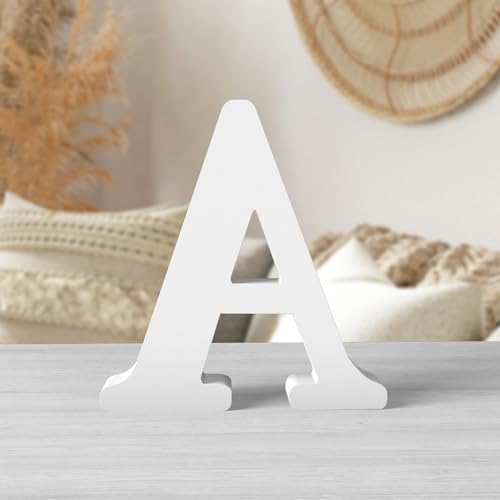 6 Inch White Wooden Letters Unfinished Wood Letters for Crafts Blank DIY Crafts for Adults Paintable Standing Letters for Wall Wedding Birthday Party Decoration (A) - color: White-A, size: 6 inch