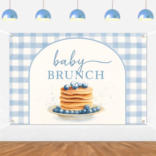 Blueberry Baby Brunch Backdrop Blue Gingham Brunch Themed Party Decorations Breakfast Food Photography Background for Boys Girls Let's Brunchs Theme Baby Shower Indoor Outdoor Photo Props 5 * 3ft - color: blue gingham