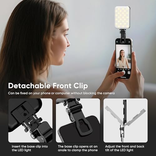 LED Clip-On Selfie Light Portable 500LM Dimmable, 3 Light Modes CRI 95+ for True Colors 2500mAh Rechargeable Battery,Fits Phones/Cameras/Laptops for TikTok/Vlogging/Zoom Calls
