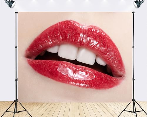 Trykid 12x8ft Glossy Red Lips Closeup Backdrop Beauty Cosmetic Portrait Photography Background Makeup Studio Party Decoration Tapestry Photo Booth Prop Fabric - size: 12x8ft