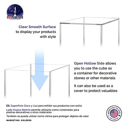 2 Pack Clear Acrylic Display Box 4" Square Storage Cube for Collectibles Weddings Treats Jewelry Boxes No Base 1 Side Open No Assembly by Marketing Holders - size: 4"w x 4"h