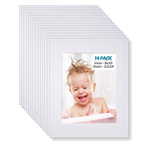 Egofine 11x14 White Picture Mats Pack of 14, Frame Mattes for 8x10 Pictures, Acid Free, 1.2mm Thickness, with Core Bevel Cut - color: White-11"x14" for Photos 8"x10" Pack of 14