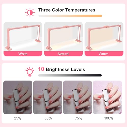 34in Half Moon Light for Nail Desk, Foldable LED Lamp for Nail Art, Tattooing, Craft Making, Stepless Dimming, 3000-6000K Color Temperature Adjustment, 456 Light Beads, Pink - color: Pink