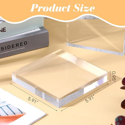 2 Pack 6 x 6 x 1 Inch Clear Acrylic Display Blocks | Polished Square Cube Riser Stand for Jewelry, Collectibles, Trophy, and Cake Decor