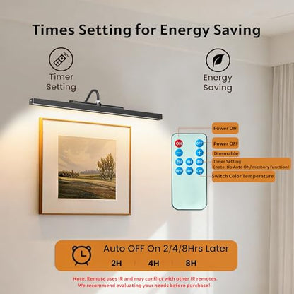 24Inch Picture Lights Battery Powered 6000mAh -3 Pack Black Wireless Remote Control Sconces for Gallery, Living Room, Museum & Large Wall Art - color: Black, size: 24IN-3pack