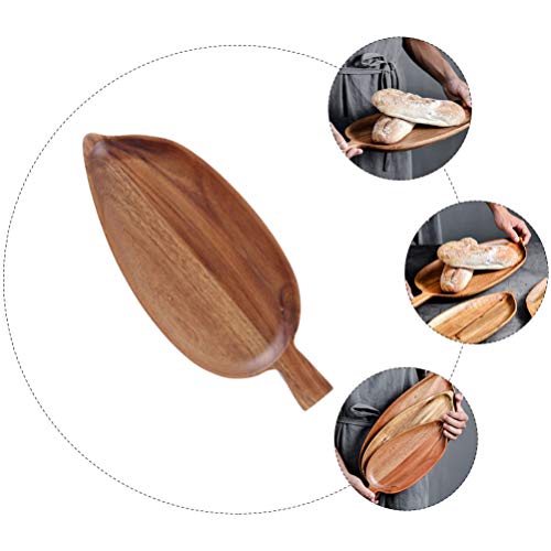 Cabilock 1pc Decorative Leaf Shaped Wooden Food Serving Tray Light Brown Acacia Dish for Desserts Snacks and Breakfast for Home Kitchen Dining Room and Photography