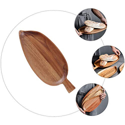 Cabilock 1pc Decorative Leaf Shaped Wooden Food Serving Tray Light Brown Acacia Dish for Desserts Snacks and Breakfast for Home Kitchen Dining Room and Photography