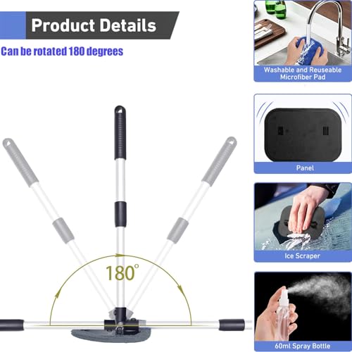 desin Windshield Cleaning Tool, Car Window Cleaner Windshield Cleaner with 4 Reusable and Washable Microfiber Pads and Extendable Handle Auto Inside Glass Wiper - color: Gray