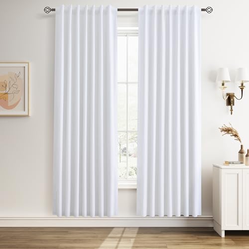 Beige White 100% Blackout Linen Curtains 80 Inches Long for Bedroom Full Light Blocking Country Farmhouse Black Out Insulated Thermal Noise Cancelling Window Drapes for Living Room 2 Panels Set 52x80 - color: Beige White, size: 52"W x 80"L (Pack of 2)