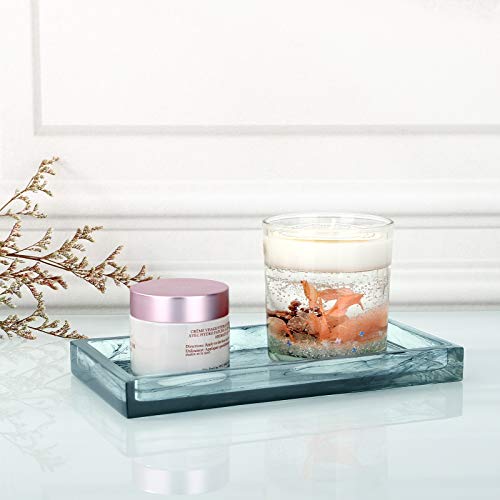 Emibele Jewelry Organizer Resin Tray, Bathroom Kitchen Dresser Vanity Organizer for Jewelry Cosmetic Shower Tissue Candle Perfume Soap Towel Shampoo Small Plant Decoration, Mini Size, Ink Blue - color: Ink Blue, size: 7.7" x 3.9" x 0.8"