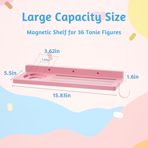 for Tonies Shelf Magnetic - Tonies Figure Organizer for Kids Room, Wooden Magnetic Display Shelf for Tonies Box Holder, Wall Floating Shelves Toy Storage Compatible Charging Station(1 Tier, Pink) - color: Pink, size: 1 Tier