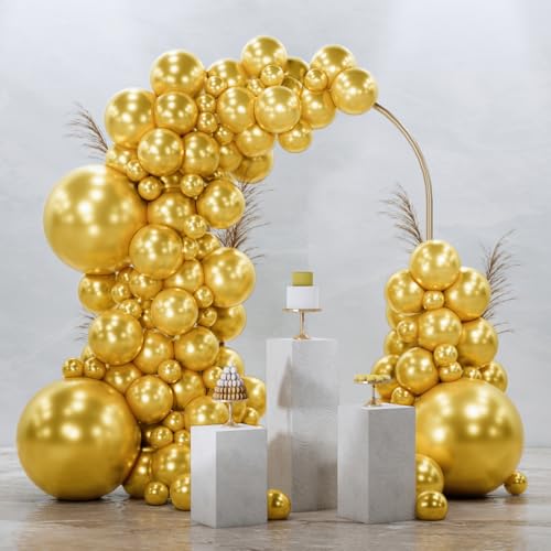PartyWoo Gold Balloons 128pcs Different Sizes of 18 12 10 5 Inch Gold Balloon Arch Kit Garland for Birthday Wedding Anniversary Baby Shower Graduation Retirement Casino Party Decorations Gold-G101 - color: Gold-g101