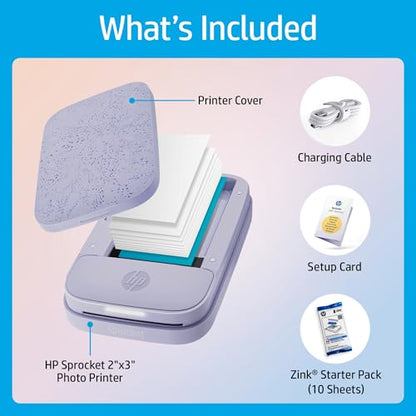 HP Sprocket 2x3 Instant Smartphone Photo Printer - Portable Color Wireless Mobile Printer - Zink Sticky-Back Photos - Print from Compatible iOS & Android Devices with Bluetooth w/Fun App - Purple - color: Purple, style: Printer