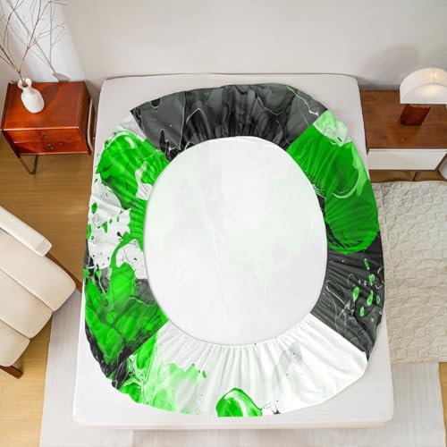 Abstract Art Fitted Sheet Green Twin Bed Sheets | Ombre Marble Texture Ink Fluid Art Gradient Black Marbling Bed Set - color: Green, size: Twin