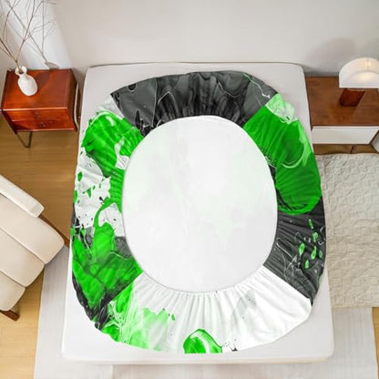 Abstract Art Fitted Sheet Green Bed Sheets | Ombre Marble Texture Ink Fluid Art Gradient Black Marbling Sheets Queen Size Bed Set - color: Green, size: Queen