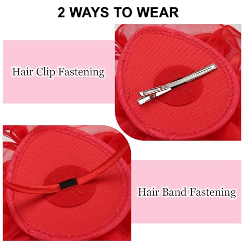 Fascinators Hats with Gloves Set for Women 20s 50s Cocktail Tea Party Wedding Costume Headwear - color: 03-red